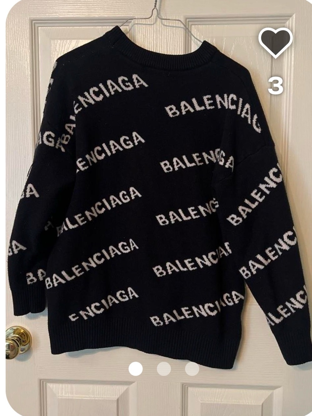 Balenciaga Black Sweater with White Allover Logo
